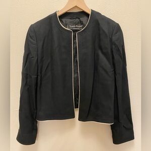 Vintage Women Louis Feraud Paris Jacket Cropped Black White Trim Open Blazer 44